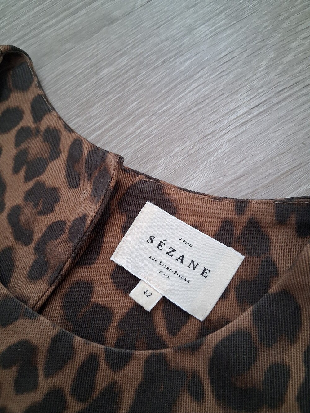 Sezane Nicia Dress Winter Leopard Caramel Organic Cotton - Picture 9 of 16